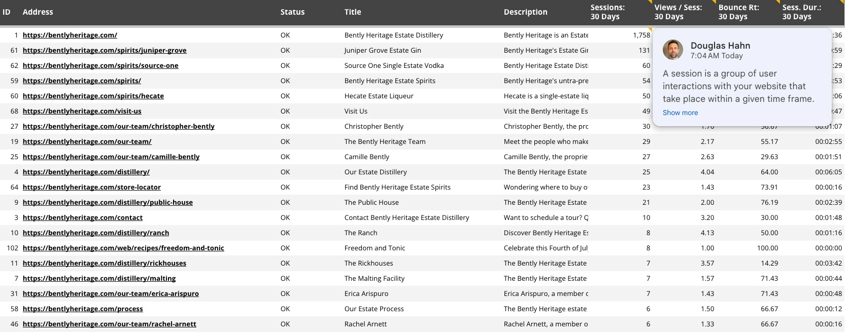 Sample of the Heritage quantitative audit, showing an educational comment